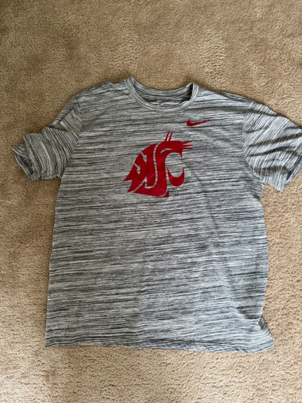 Nike Gray Dri-Fit Tee with Red Washington State Logo